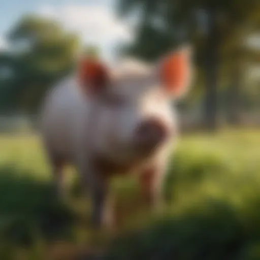 Heritage pig in a lush pasture, showcasing its natural habitat