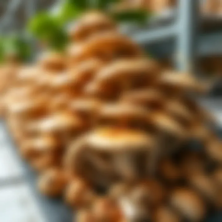 Harvested mushrooms from a hydroponic system displayed elegantly