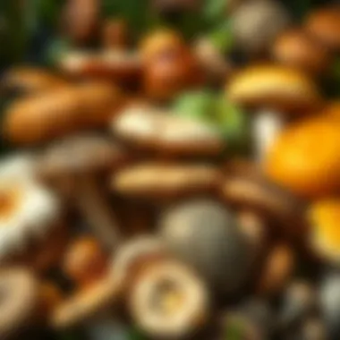 Close-up of various mushroom species suitable for hydroponic growth