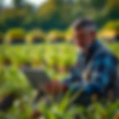 Empowering Agriculture Through Digital Solutions A farmer using technology in a field with a laptop
