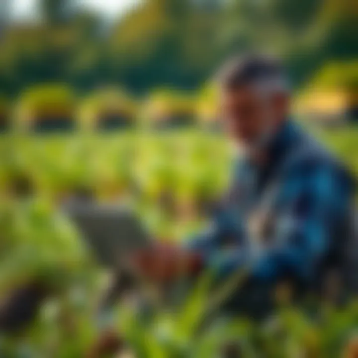 Empowering Agriculture Through Digital Solutions A farmer using technology in a field with a laptop