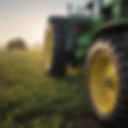 A close-up of John Deere agricultural machinery in a lush Castroville field
