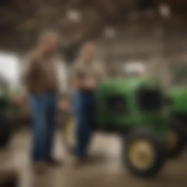 Local farmers discussing equipment at a dealership