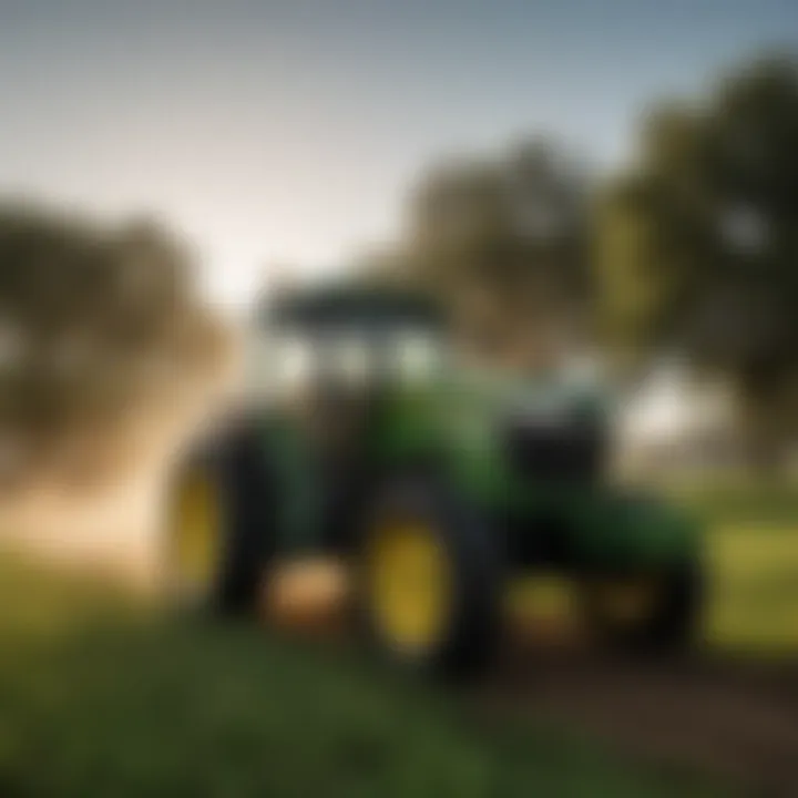 A John Deere tractor in a lush green field