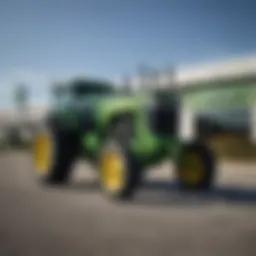 Exterior view of a John Deere dealership in Wilmington showcasing its signage and landscaping.