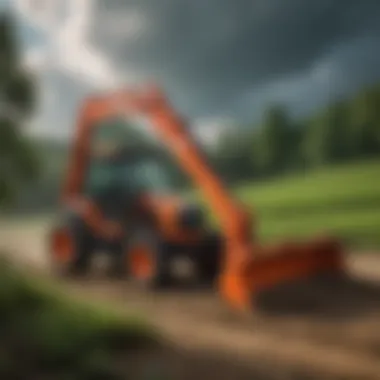 Farmers utilizing Kubota equipment in a picturesque landscape, demonstrating the practical applications of their machinery