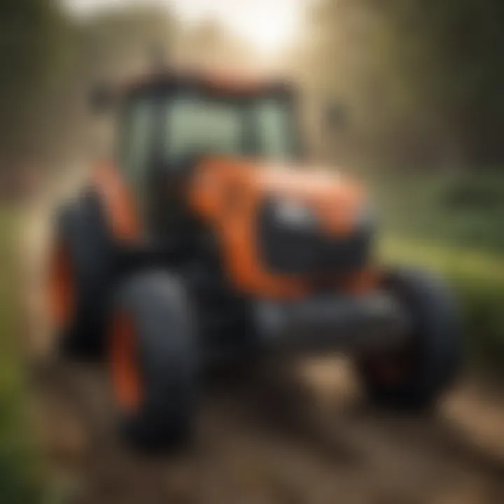 Close-up of a Kubota tractor highlighting its features and robust build quality