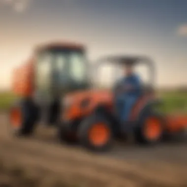 Local farmers discussing equipment at a Kubota dealership