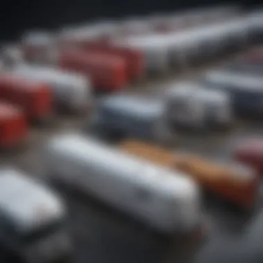 A variety of livestock trailers on display at a dealership