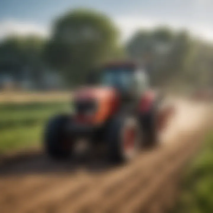 Modern tractor navigating a local farm landscape