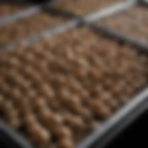 Detailed view of various mushroom growing trays