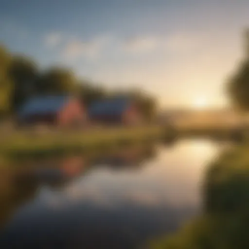 A picturesque view of a New York dairy farm at sunrise with cows grazing peacefully.