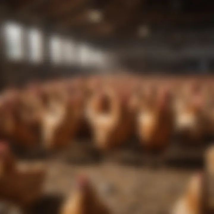 A vibrant poultry farm showcasing various breeds of chickens