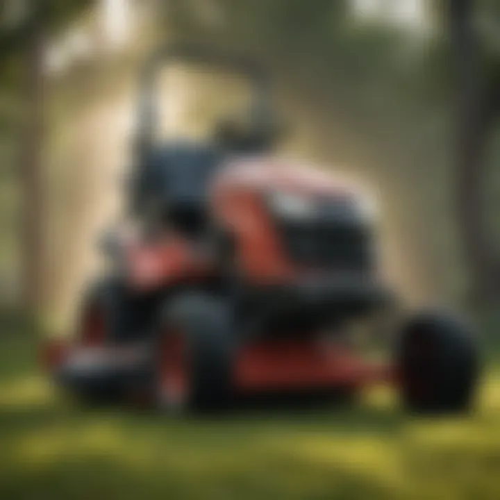 Close-up of riding mower features