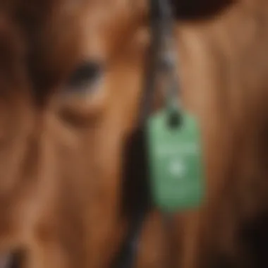 Close-up of a cattle ear tag with tracking technology
