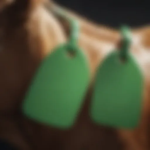 Vibrant green cattle ear tags on livestock