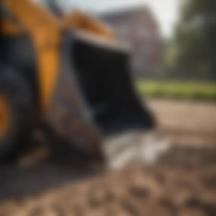 Close-up of a skid steer bucket in action