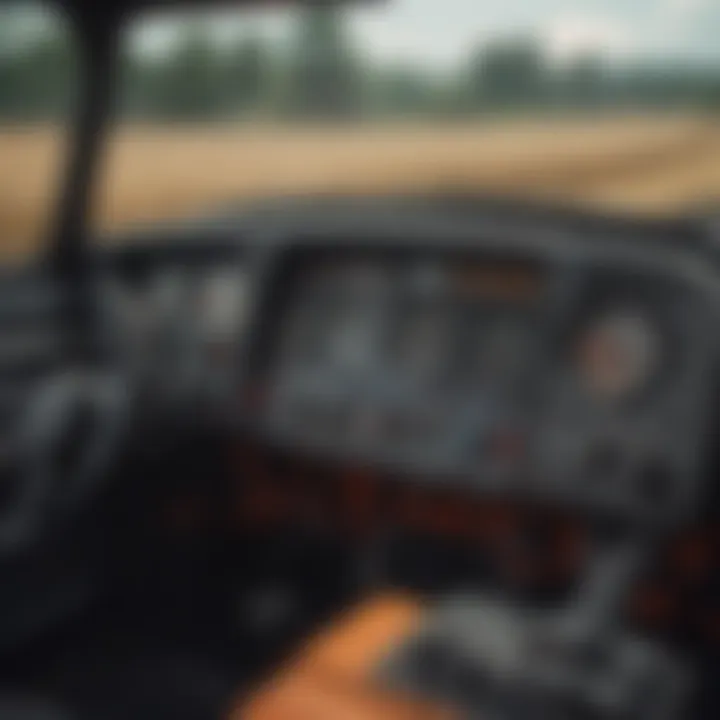 Close-up view of a small tractor's high-tech dashboard with advanced controls.