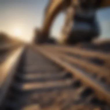 Close-up view of the steel tracks of an excavator, emphasizing durability and grip on various terrains.