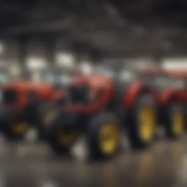 Showcasing a wide range of tractors on display at a dealership