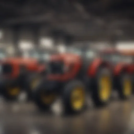 Showcasing a wide range of tractors on display at a dealership