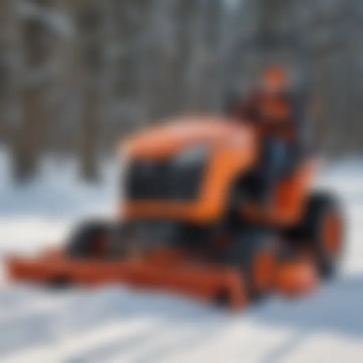 Maintenance tips infographic for Kubota lawn tractors with snowblowers in winter settings