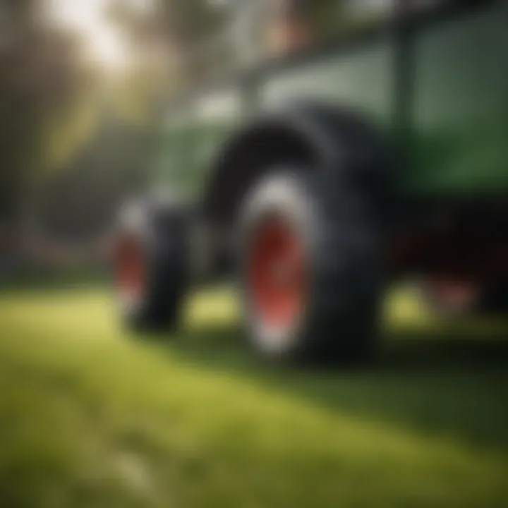 Close-up of a lawn tractor wagon trailer showcasing its robust design and features.