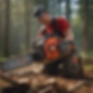 Milwaukee gas chainsaw in action during a forestry task