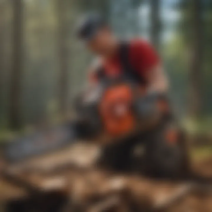 Milwaukee gas chainsaw in action during a forestry task