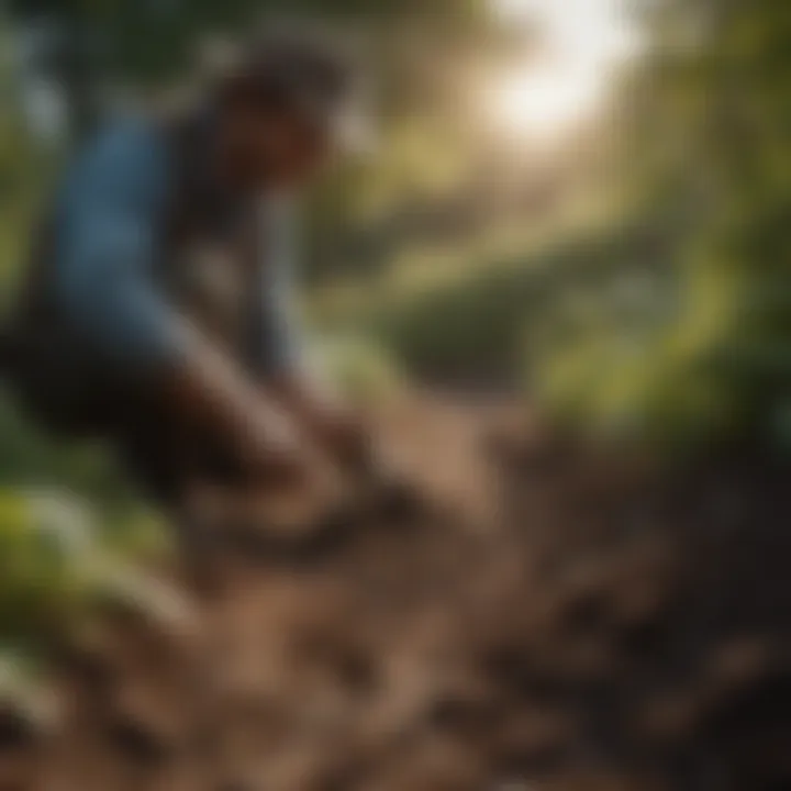 A horticulturist examining soil health