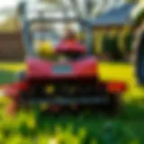 A close-up view of an auto dethatcher in action on a vibrant lawn.