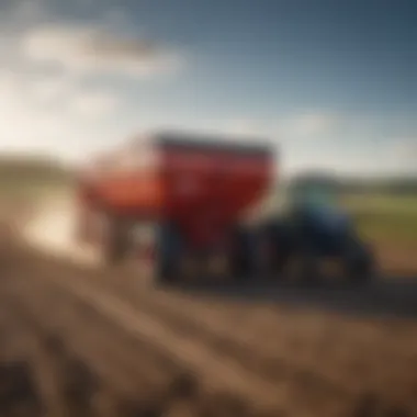 Modern Manure Spreader in Action Modern manure spreader in action on a farm field