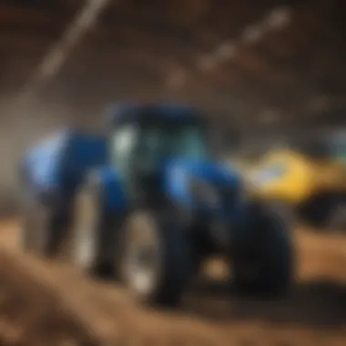 An agricultural professional inspecting used New Holland equipment