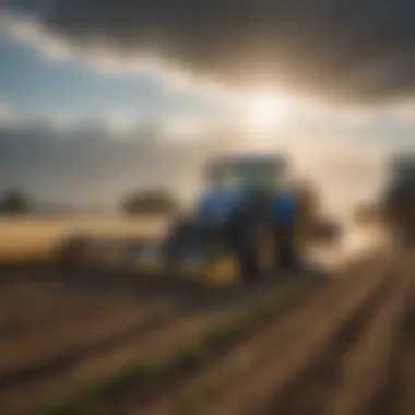 A landscape showcasing various New Holland machinery