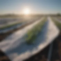 Commercial frost cloth draped over crops protecting them from frost