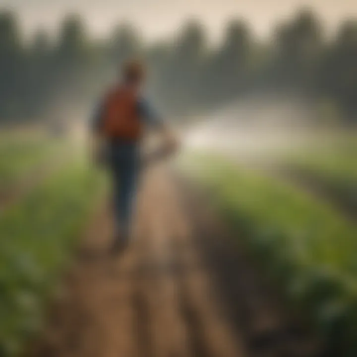 A farmer using a spray mist nozzle for efficient pest control in fields