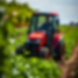 A Toro Workman navigating through a lush agricultural landscape