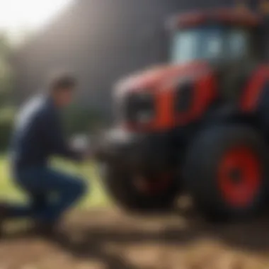 Diagnostic Check on Agricultural Equipment Agricultural machinery undergoing diagnostic check