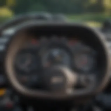 Close-up of a riding mower's dashboard displaying controls