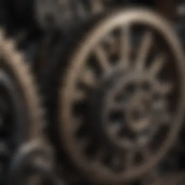 Close-up of farm machinery gears