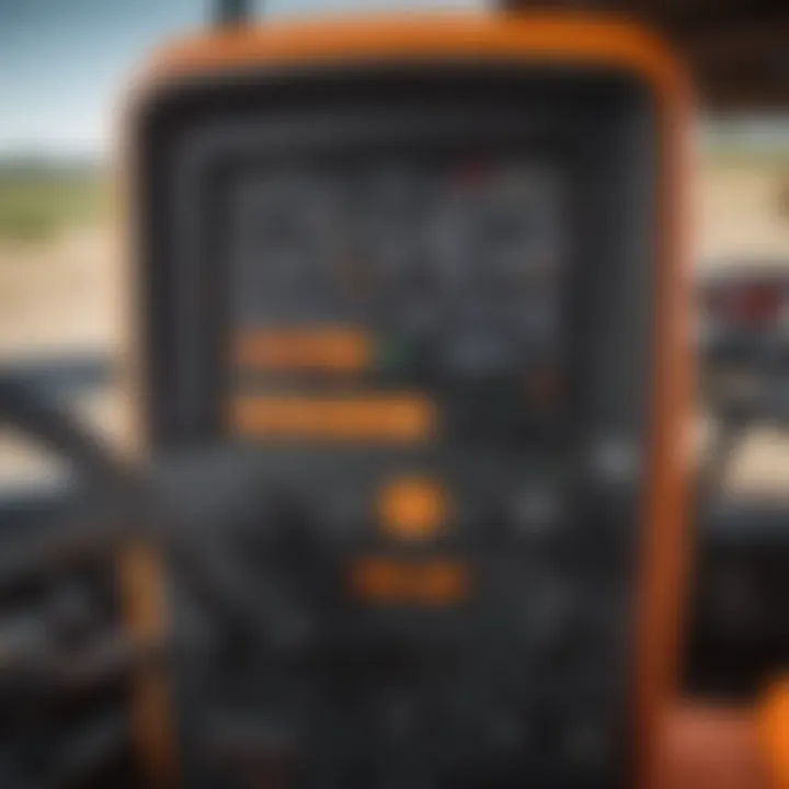 Close-up of a Kubota tractor's controls and dashboard