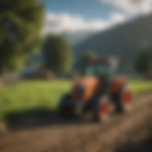 A scenic view of a used Kubota tractor in an Oregon farm setting