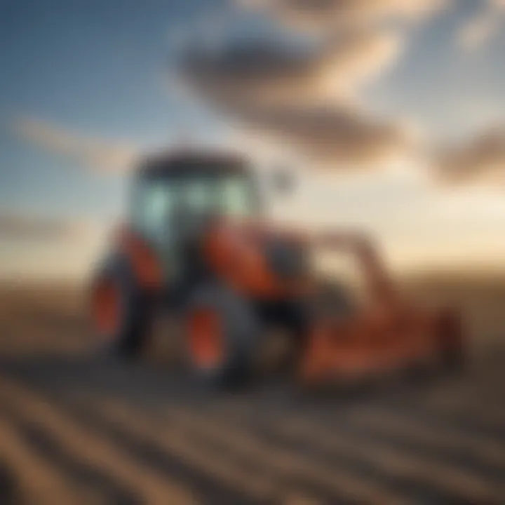 A used Kubota tractor parked under a clear Oregon sky