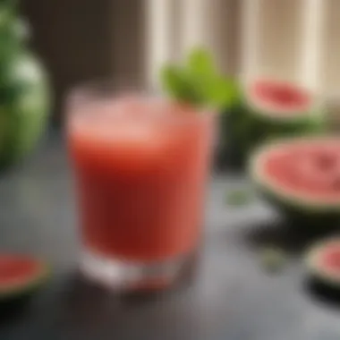 A glass of watermelon agua fresca garnished with mint