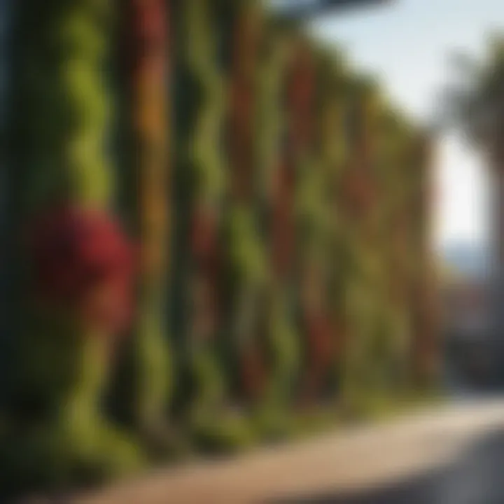 A stunning fabric plant wall installation in an urban setting, showcasing vibrant greenery.