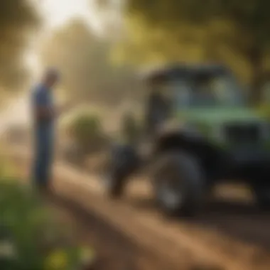 Farmers Embracing Technology Farmers observing the benefits of electric mule vehicles