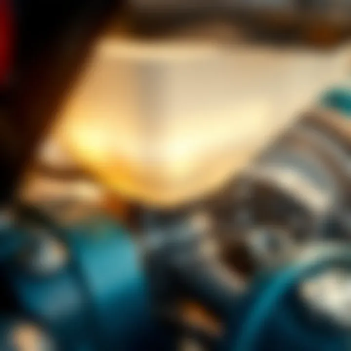 Close-up of the mechanics of a drop spreader highlighting its parts.