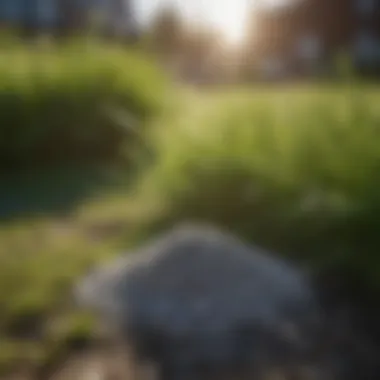 Close-up of fertilizer granules on grass