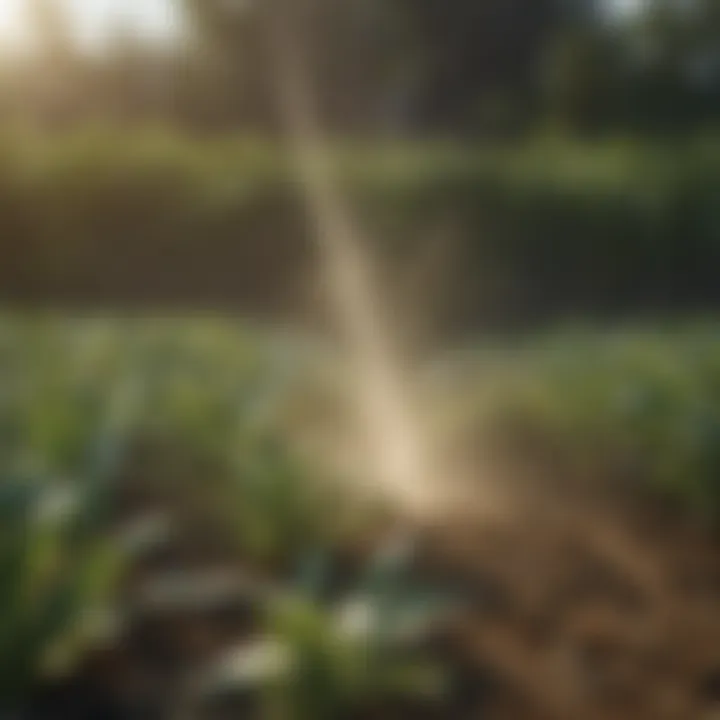 Close-up of a pesticide spray on crops