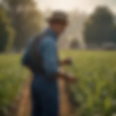 Farmer examining crops treated with glyphosate